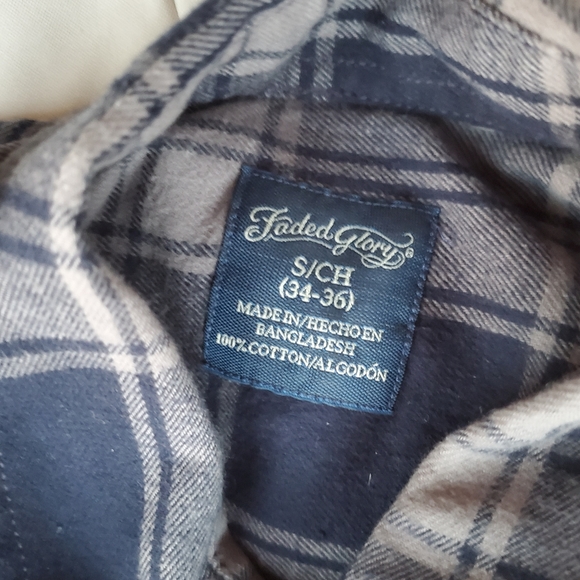 Flannel Plaid Blue Button Down Shirt Men's 34-36 - Picture 3 of 4